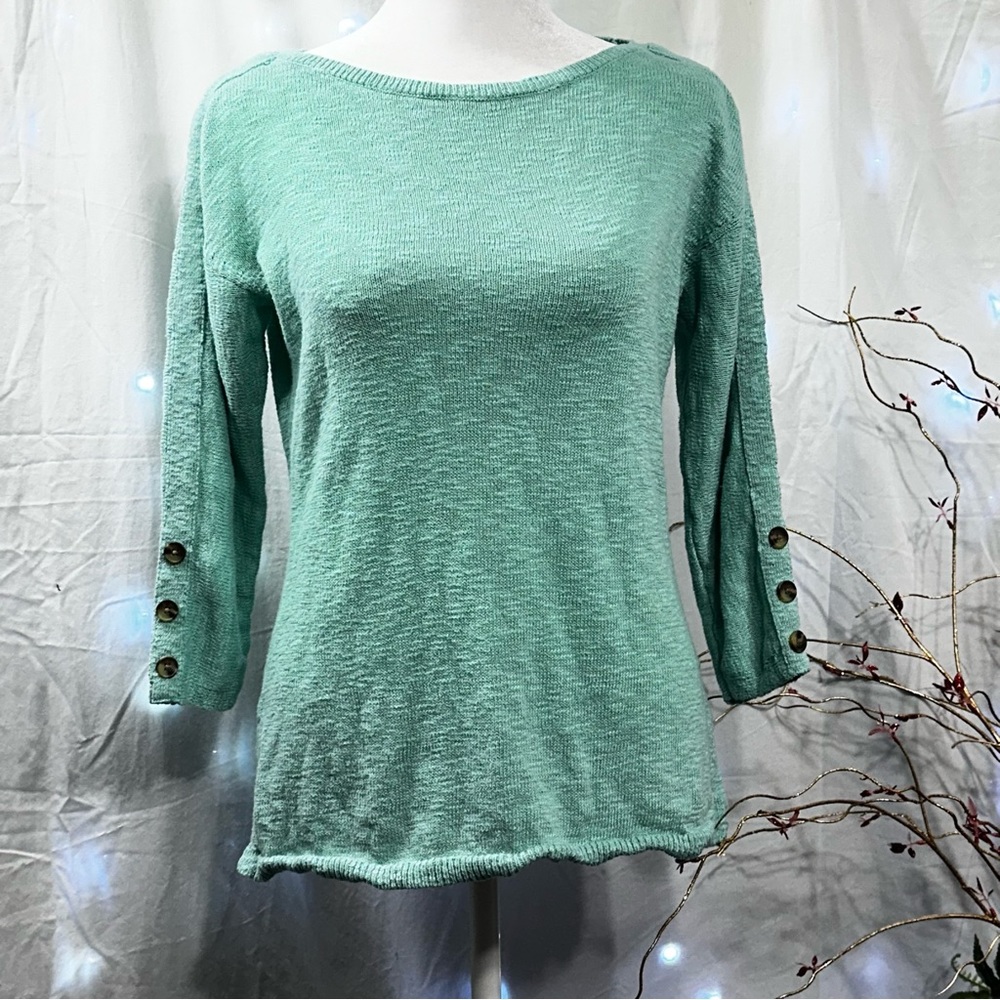 Talbots Mint Green Button-Sleeve Lightweight Sweater